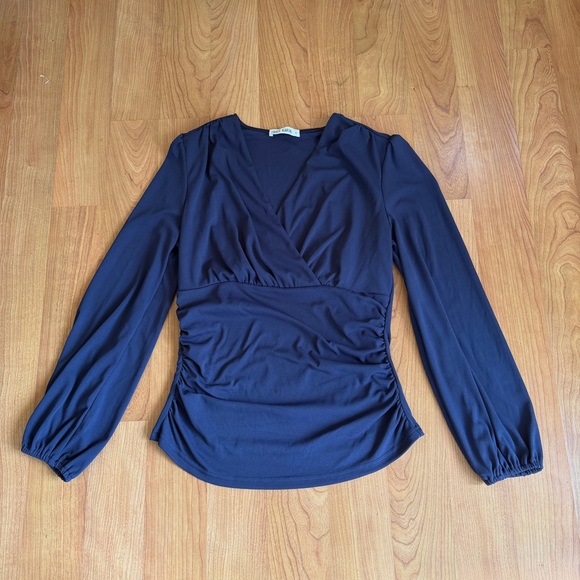 GRACE KARIN Women’s Navy V-Neck Long Sleeve Blouse Size Medium - Picture 4 of 8